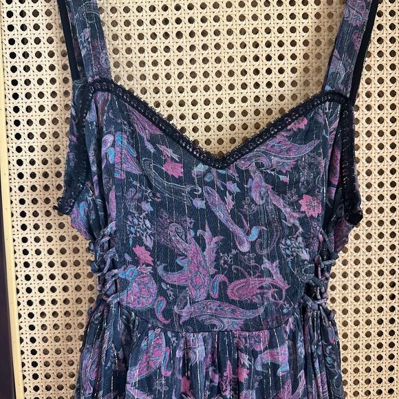 NWT Rococo Sand Purple & Black Metallic Paisley Tiered Maxi Dress Sz XL - Picture 5 of 12
